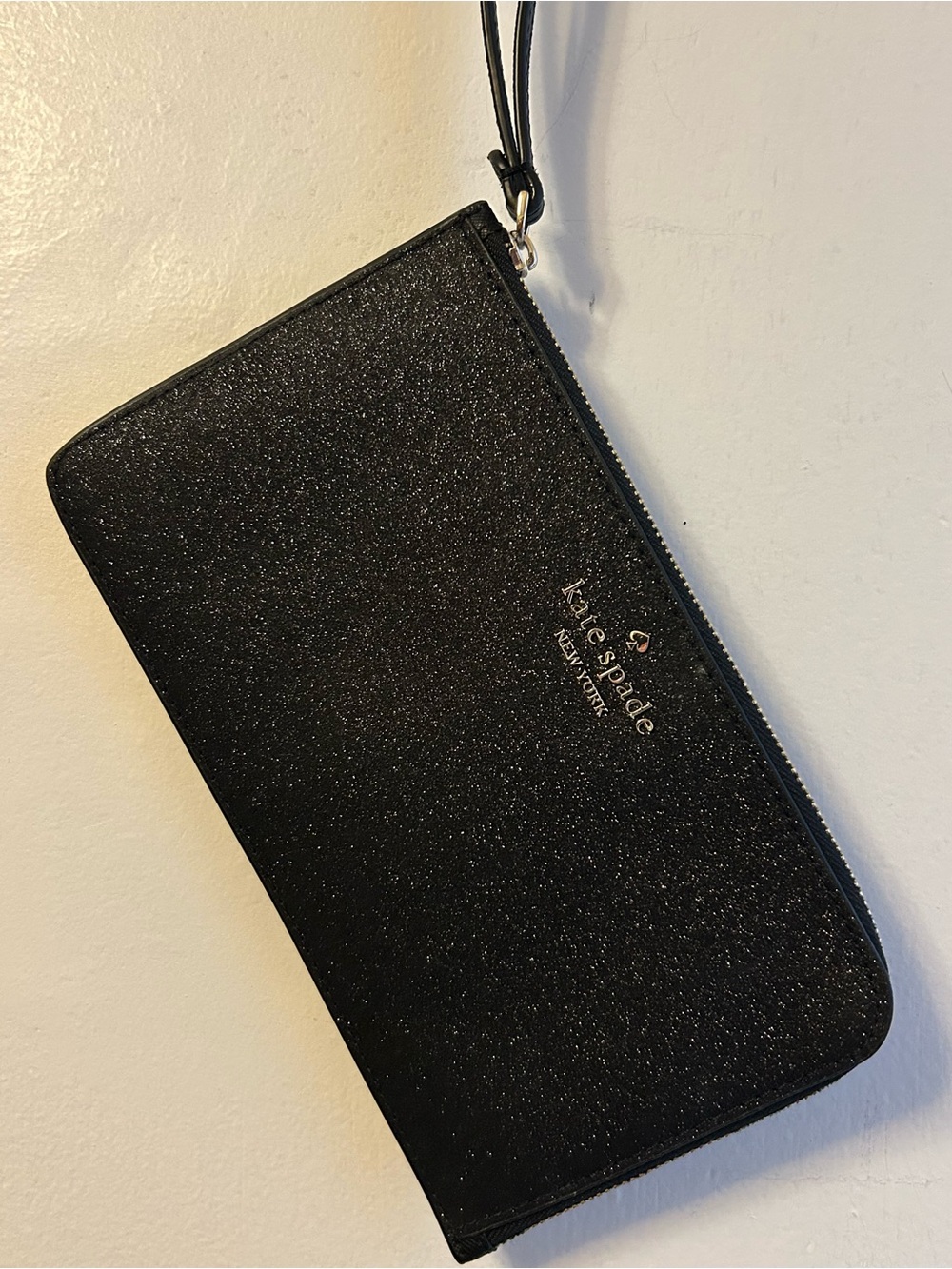 kate spade Black Glitter Wristlet Clutch with Wrist Strap